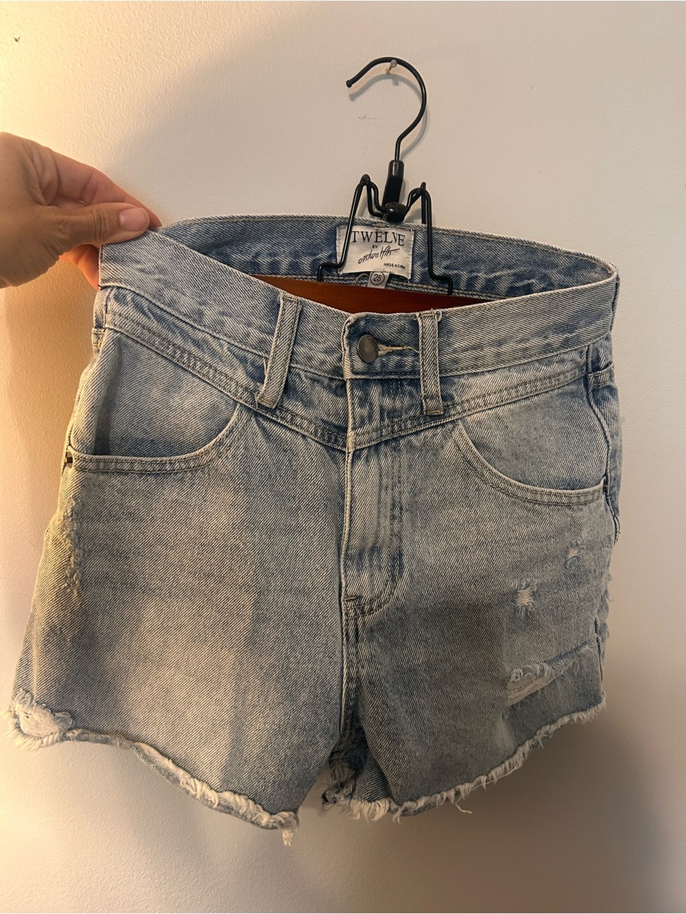 Twelve Light Blue Washed Denim High-Rise Jean Shorts